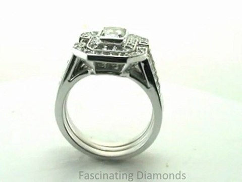 AB033R Emerald Cut Diamond Wedding Rings Set In Pave Setting