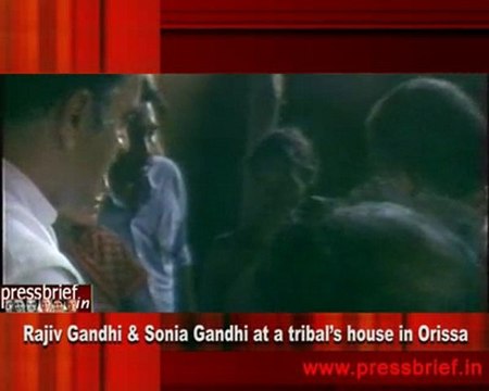 Rajiv Gandhi & Sonia Gandhi at a tribal’s house in Orissa
