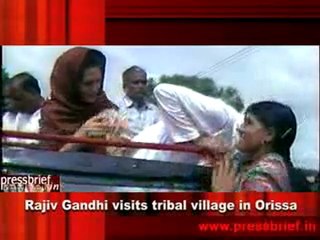 Rajiv Gandhi visits tribal village in Orissa