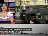 Estudiantes chilenos confirman paro nacional este jueves