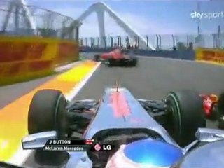 Button and Kubica battle on the first lap at Valencia 2010