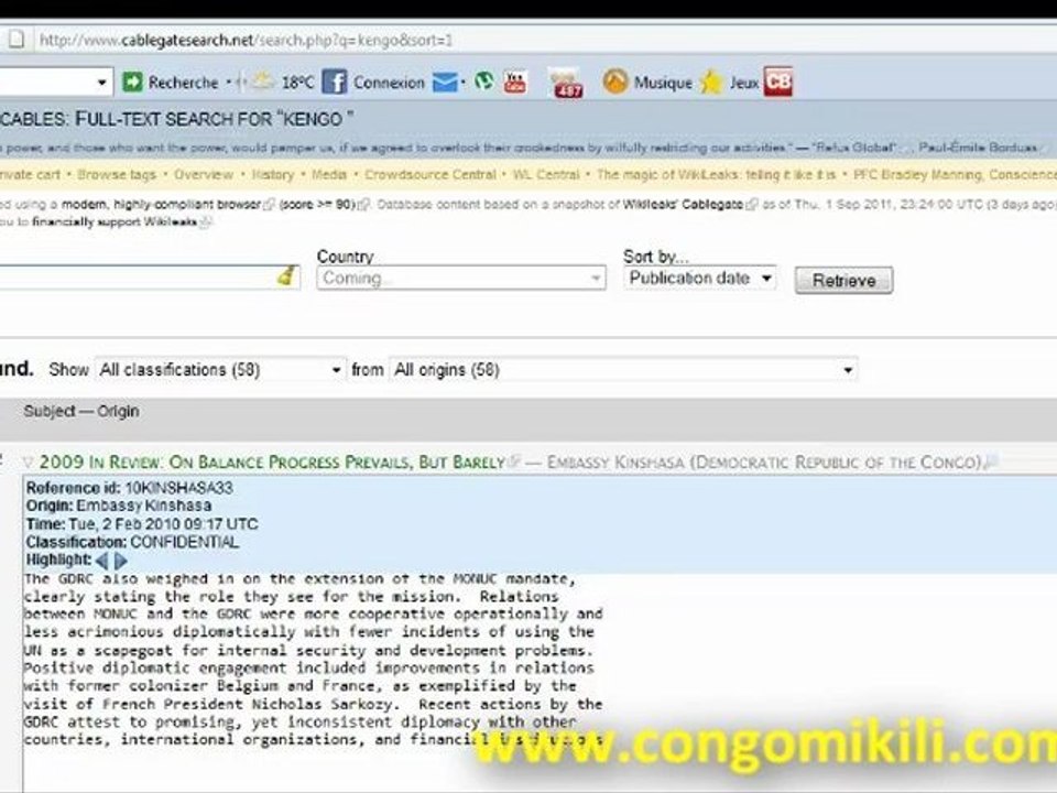 WIKILEAKS, DES REVELATIONS TROUBLANTE SUR LA RDKONGO