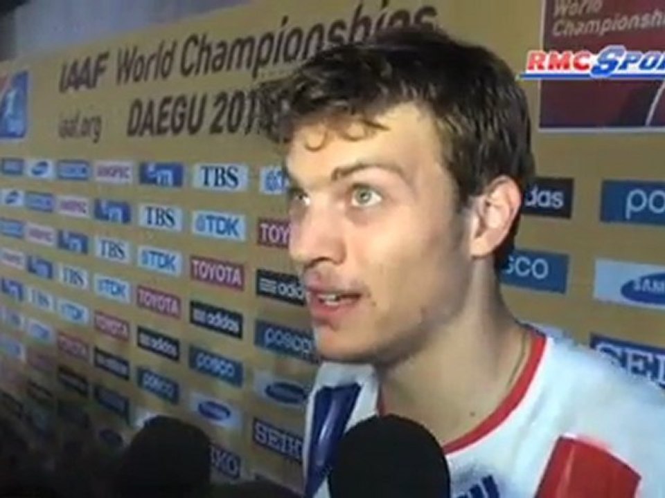 Christophe Lemaitre réagit quelques minutes après sa troisième place sur 200m