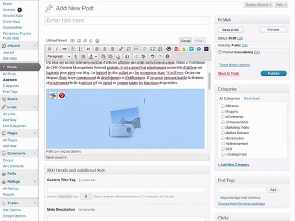 Insérer une galerie d'images sous Wordpress