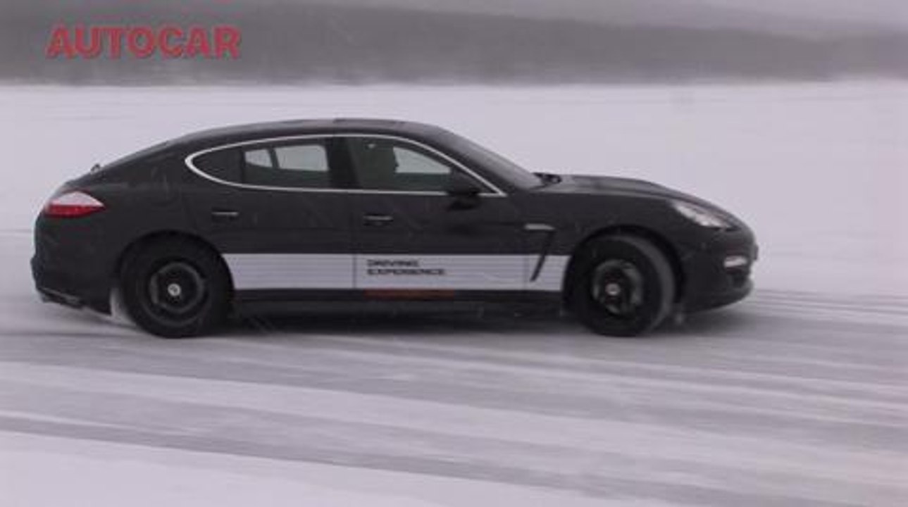 Porsche Panamera driving on ice