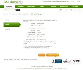 AlertPay - Add a UK Bank Account	 [
