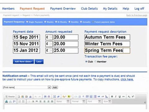 Club-membership-software-term fees and installments