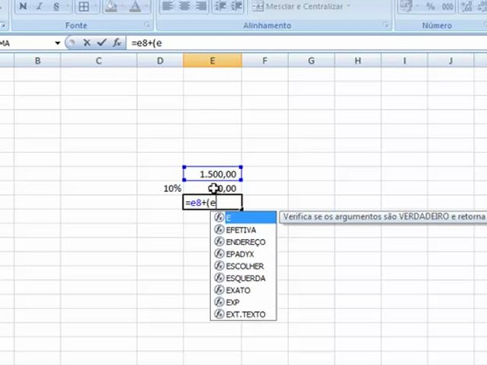 Excel 2007 - Cálculo de porcentagem