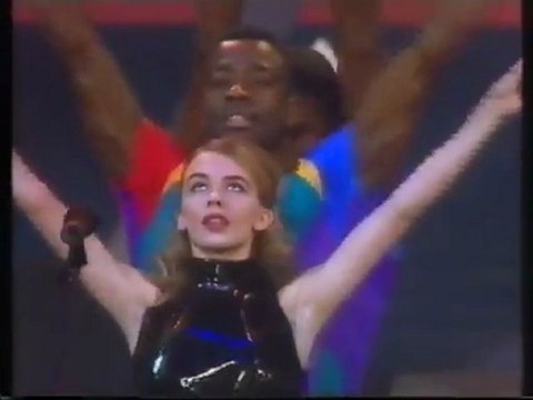 Kylie Minogue performing Better the devil, Rhythm of love, Step back in time at Daimond Awards Belgium 1990