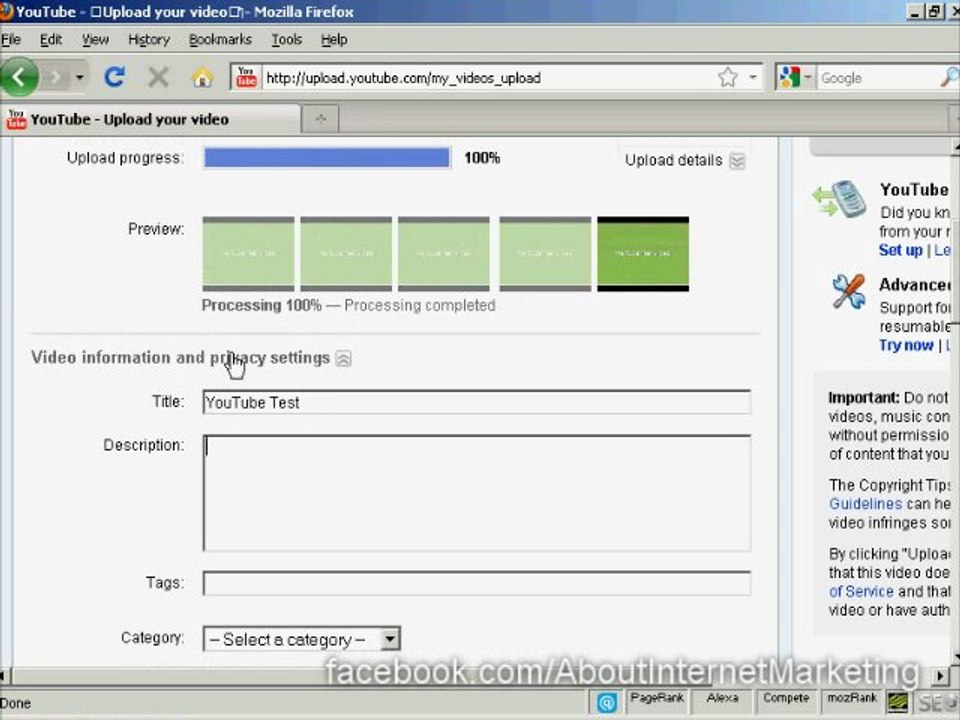 Learn Internet Marketing -  How to upload a video to YouTube