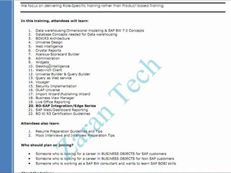 ZaranTech - SAP BOBJ (Business Objects) Training Program Explained