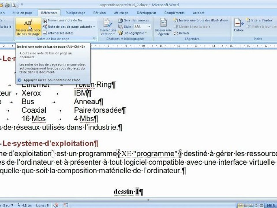 Word - insérer des notes de bas de page