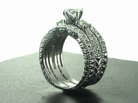 FDENR620MQ Marquise Shape & Round Diamond Vintage Style Wedding Rings Set