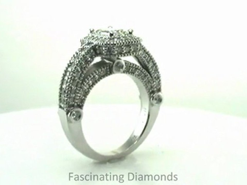 FDENR6373EM   Emerald Cut Diamond Engagement Ring In Vintage Legacy Pave Setting