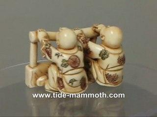 mammoth ivory figurine netsuke Two Kids H1629