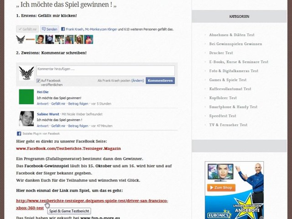 Facebook Gewinnspiel Game - Driver San Francisco