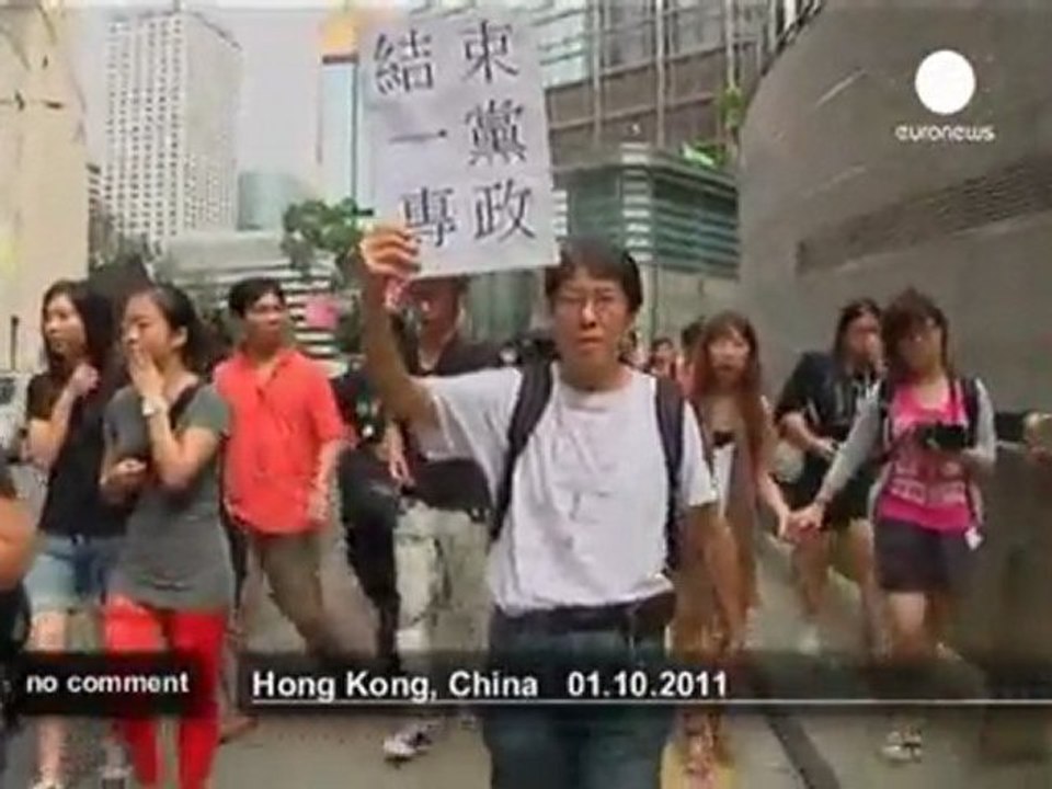 Protesters demonstrate on Chinese national... - no comment