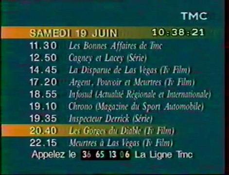 Mire TMC Affichant La Date L'heur et Le Programe 19 Juin 1993 TMC