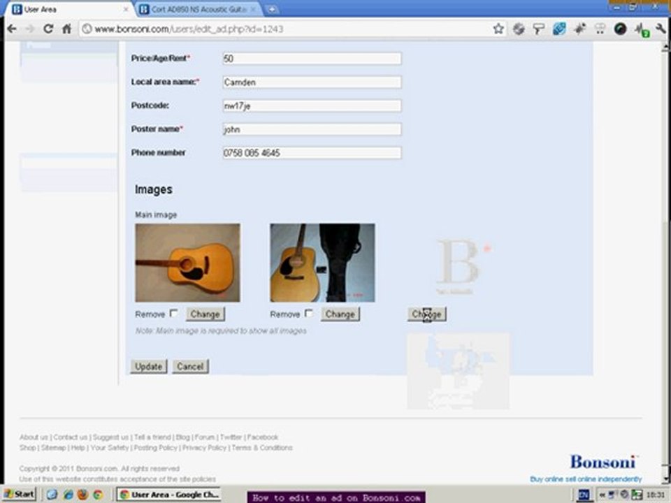 How to edit an ad on Bonsoni.com