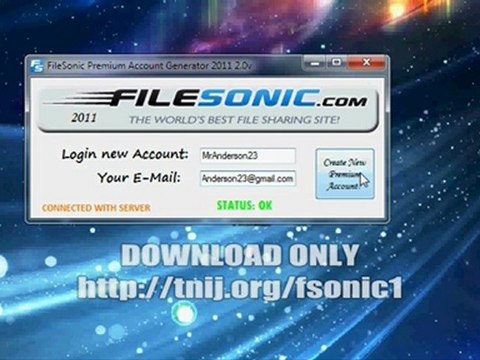 FileSonic Premium Account Generator 2011 2.0v