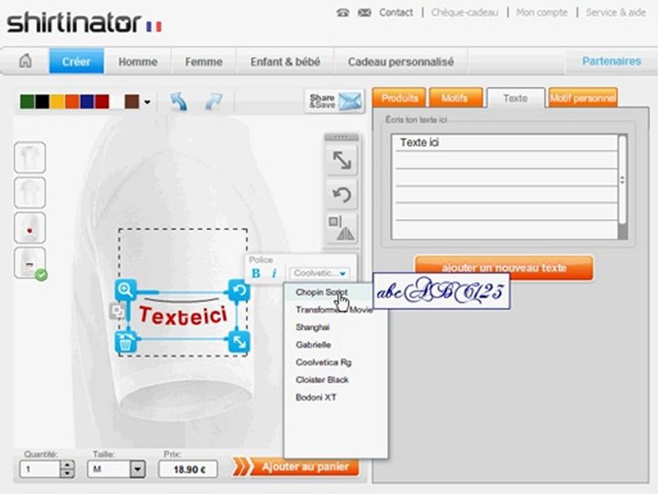 T-Shirt personnalisé - Motif et texte imprimés sur une manche