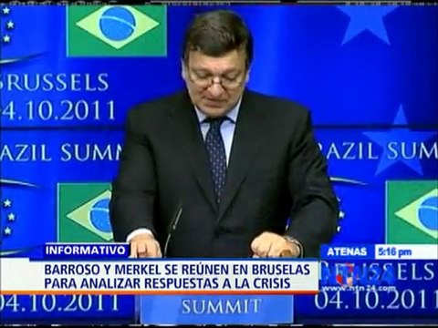 Presidente de Comisión Europea y Ángela Merkel se reúnen para buscar salida a crisis económica