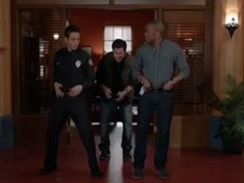 Psych-Joey McIntyre shows James & Dulé some dance moves