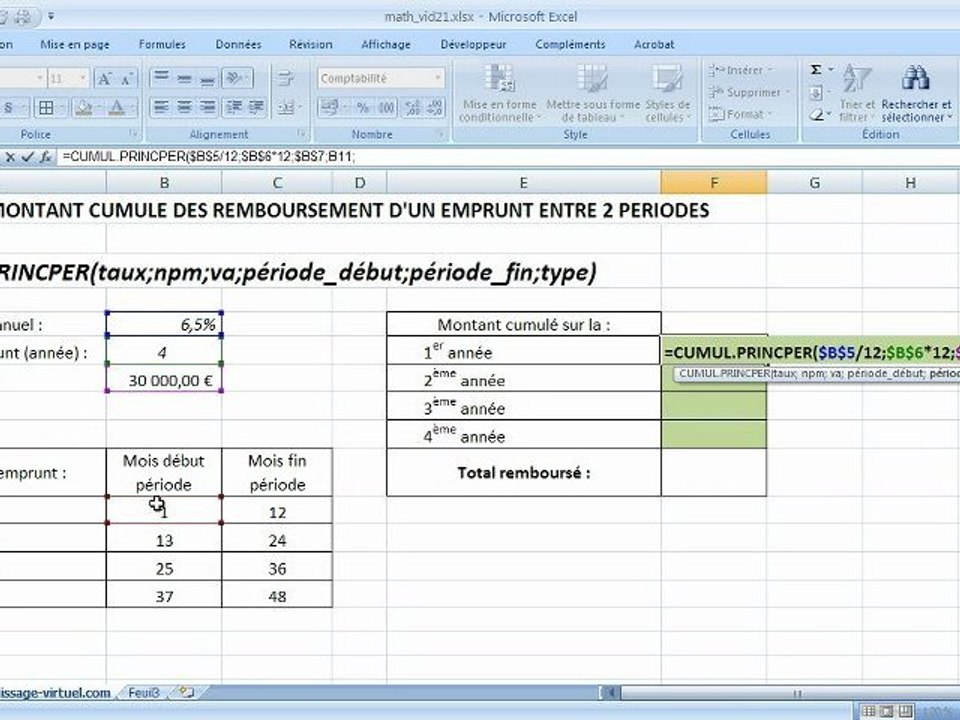 Excel - fonction cumul.princper