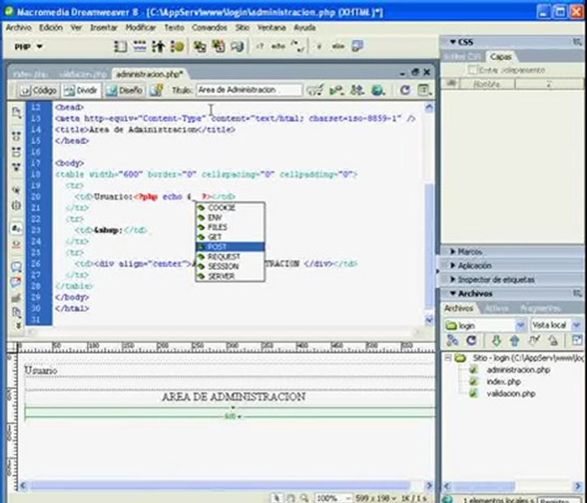 Video Sistema de Login paso a paso - Pag. de Admin