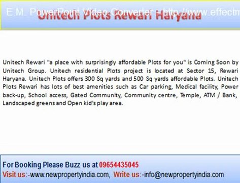 Original Booking Dealer@09654435045@Rewari Plots by Unitech