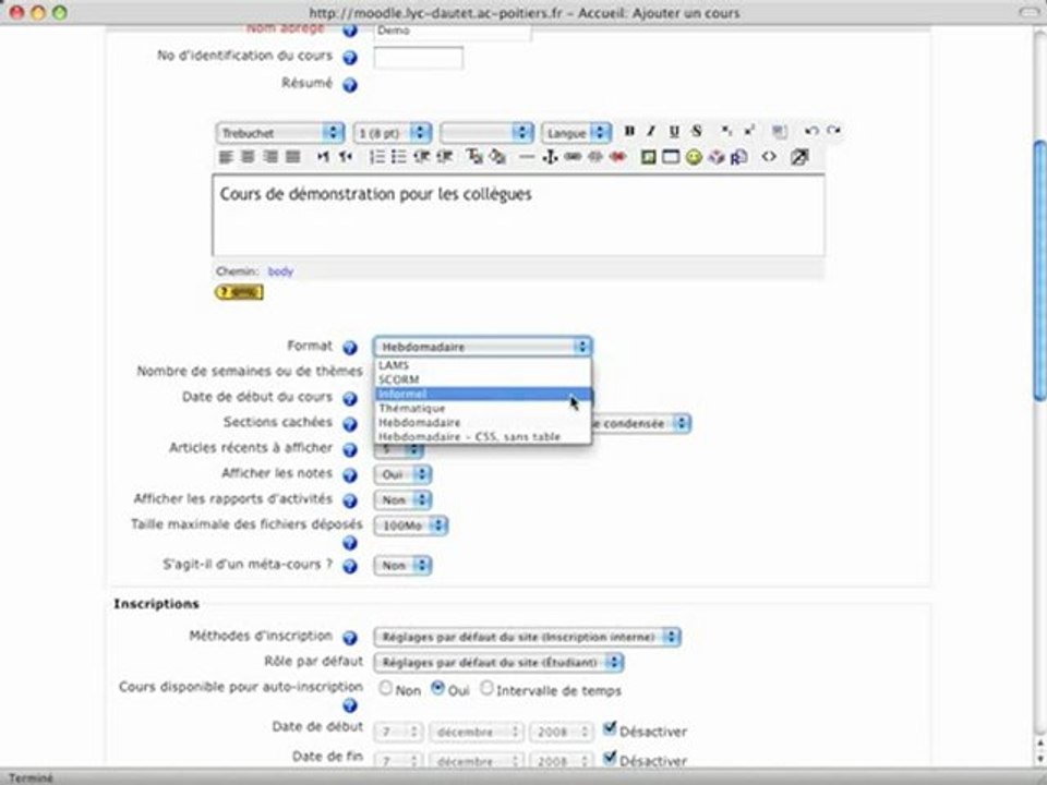Moodle - Module pratique 1 : créer un espace de cours sur Moodle - (3/6) (www.iutenligne.net)