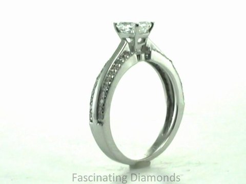 FDENS3013CUR Cushion Cut Diamond Engagement Ring W Round Side Stones In Pave Setting