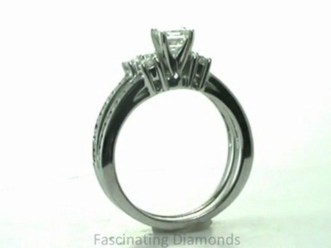 FDENS457AS Asscher Diamond Three Stone Engagement Wedding Rings Set With Round Side Stones In Channel Setting