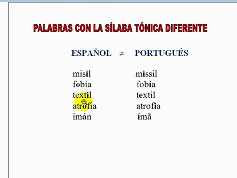 Palavras heterotónicas 8 espanhol-português