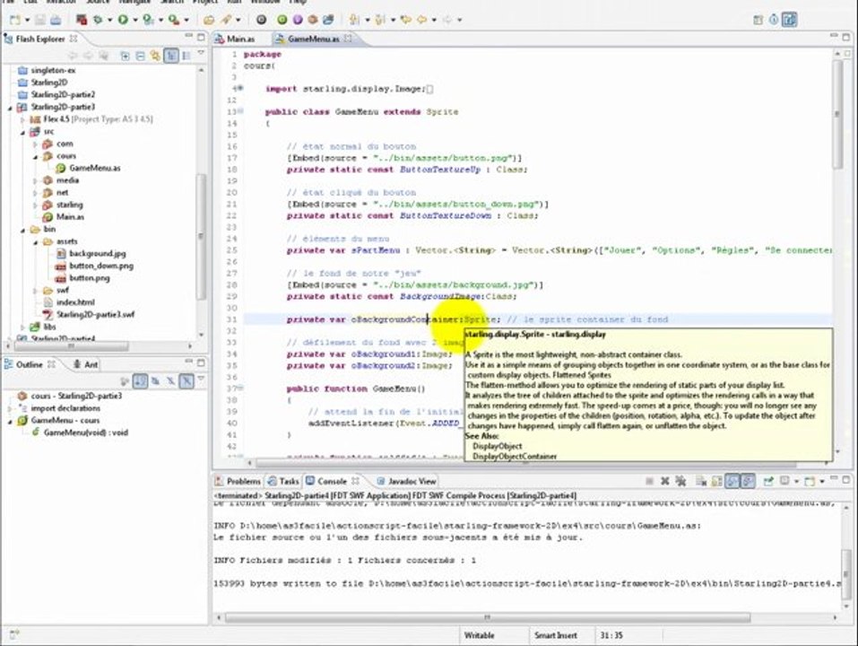 Utiliser Starling Framework pour créer des Buttons et un 1 menu de jeu flash