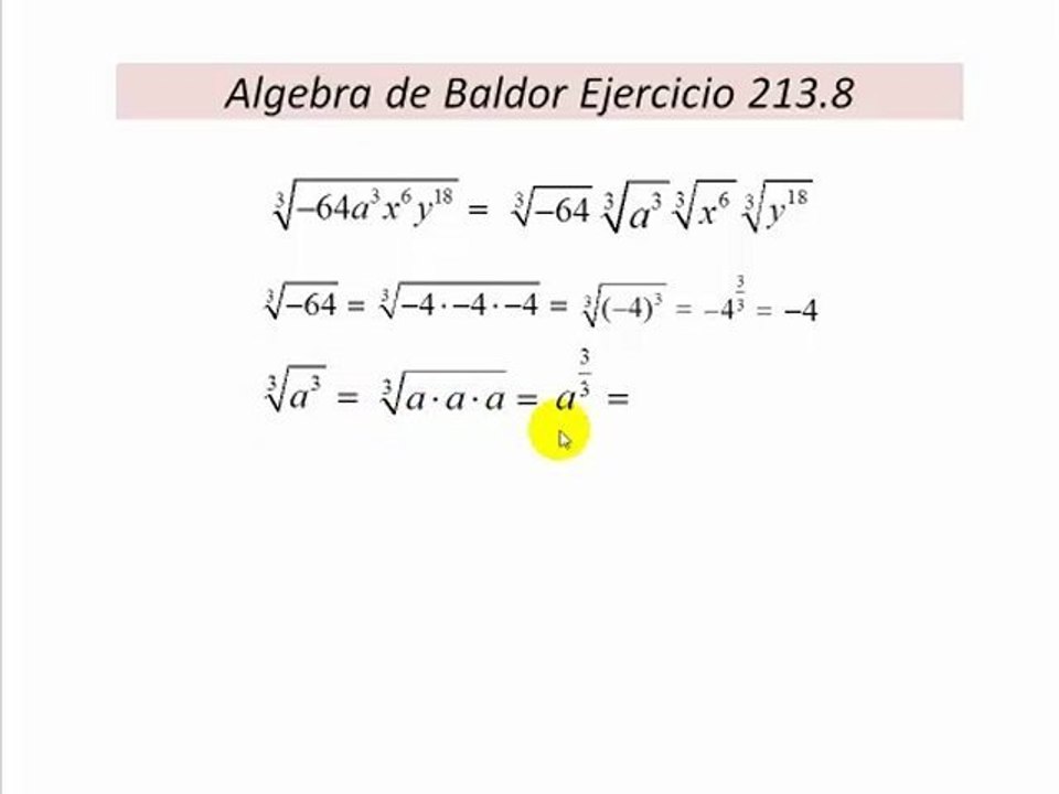 Clases de Matematicas Online. Algebra de Baldor Ejercicio 213.8