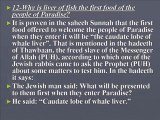 20 Qs on Fish Liver as first food in Heaven, Puckling grey hair,hanging Quran & dubious meat
