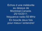 Echo météorite au dessus de Montréal