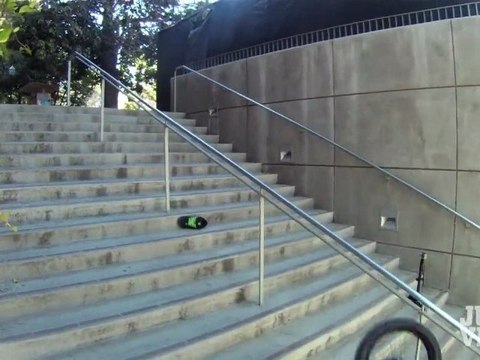 Unicycle Crashes Down Stairs - Guy loses his shoes