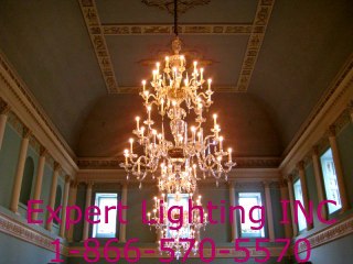 {Chandelier Installation Old Westbury New York