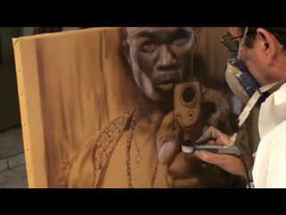 50cts Fifty Cent  Curtis James Jackson III portrait sur toile en speed painting R.Planchat