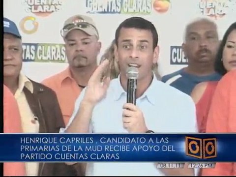 Capriles recibe apoyo del partido Cuentas Claras