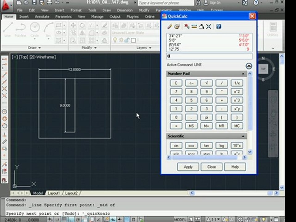 AutoCad 2012 training:  Quick Calculator