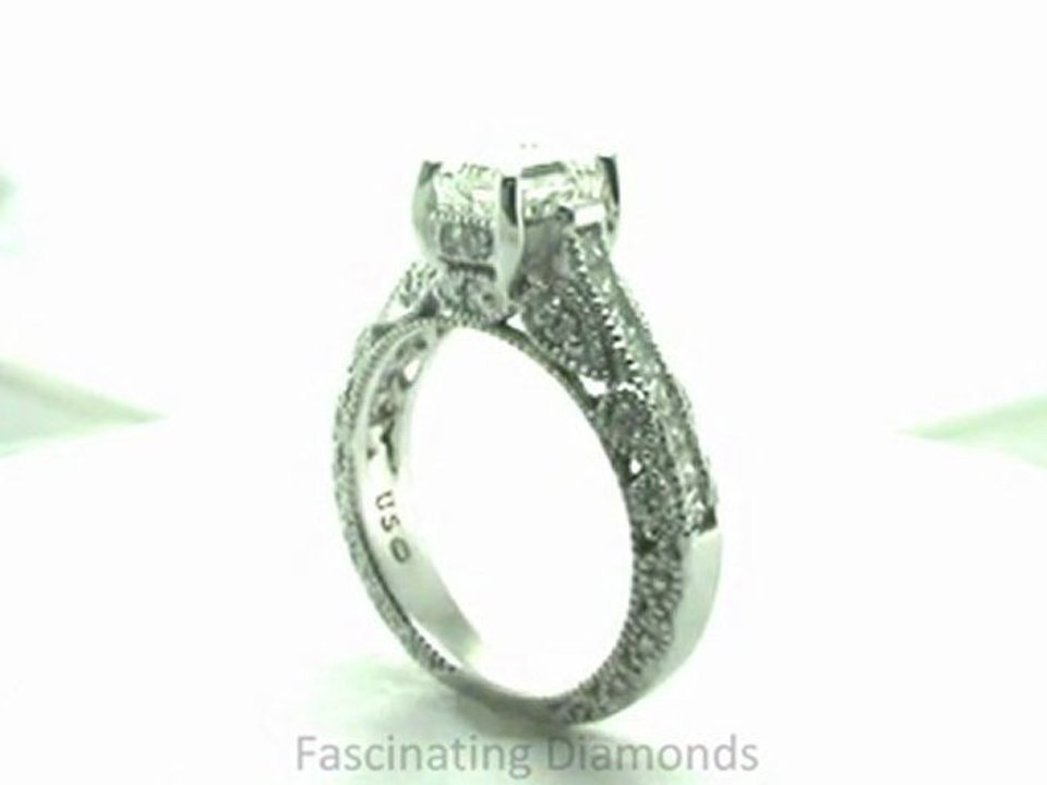 FDENR6839EM   Emerald Cut Diamond Engagement Ring In Vintage Cathedral Channel & Pave Setting