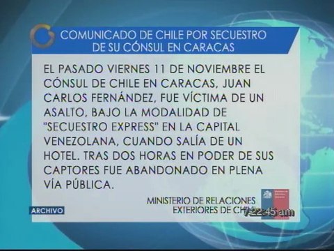 Comunicado de Chile por secuestro de su cónsul en Caracas