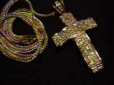 WAVY MICROPAVE CROSS GOLD PLATED WITH 36 INCH CHAIN