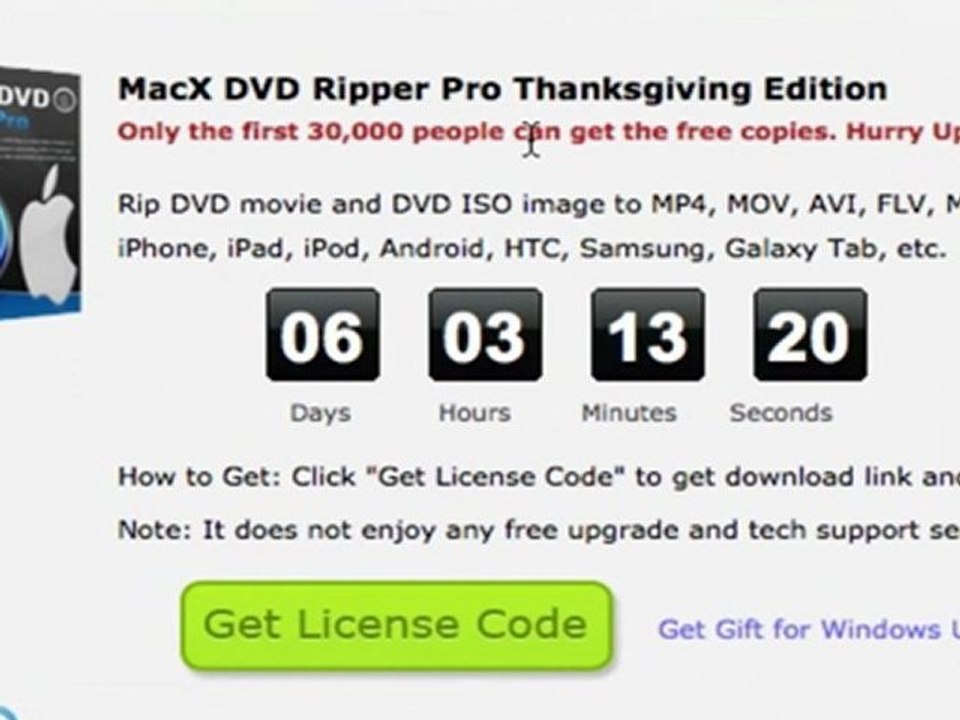 30,000 Copies of MacX DVD Ripper Pro for Thanksgiving 2011
