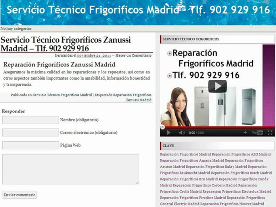 Reparación Frigoríficos Zanussi Madrid - Tlf. 902 929 706