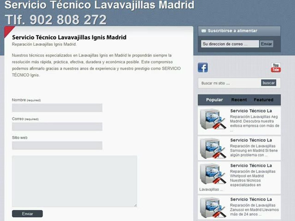 Reparación lavavajillas Ignis Madrid - Tlf. 902 808 272