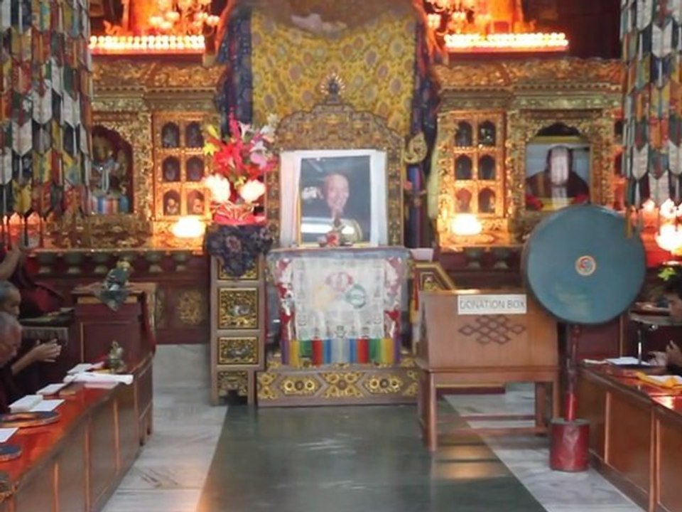 Buddhist monks celebrating in Bodnath temple, Katmandu (Nepal)